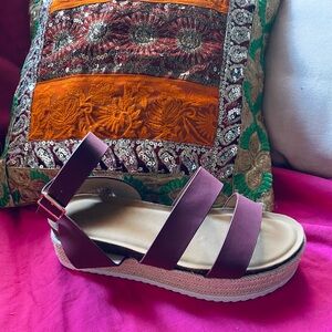 Elegant Burgundy Platform Espadrille Sandals by Eileency